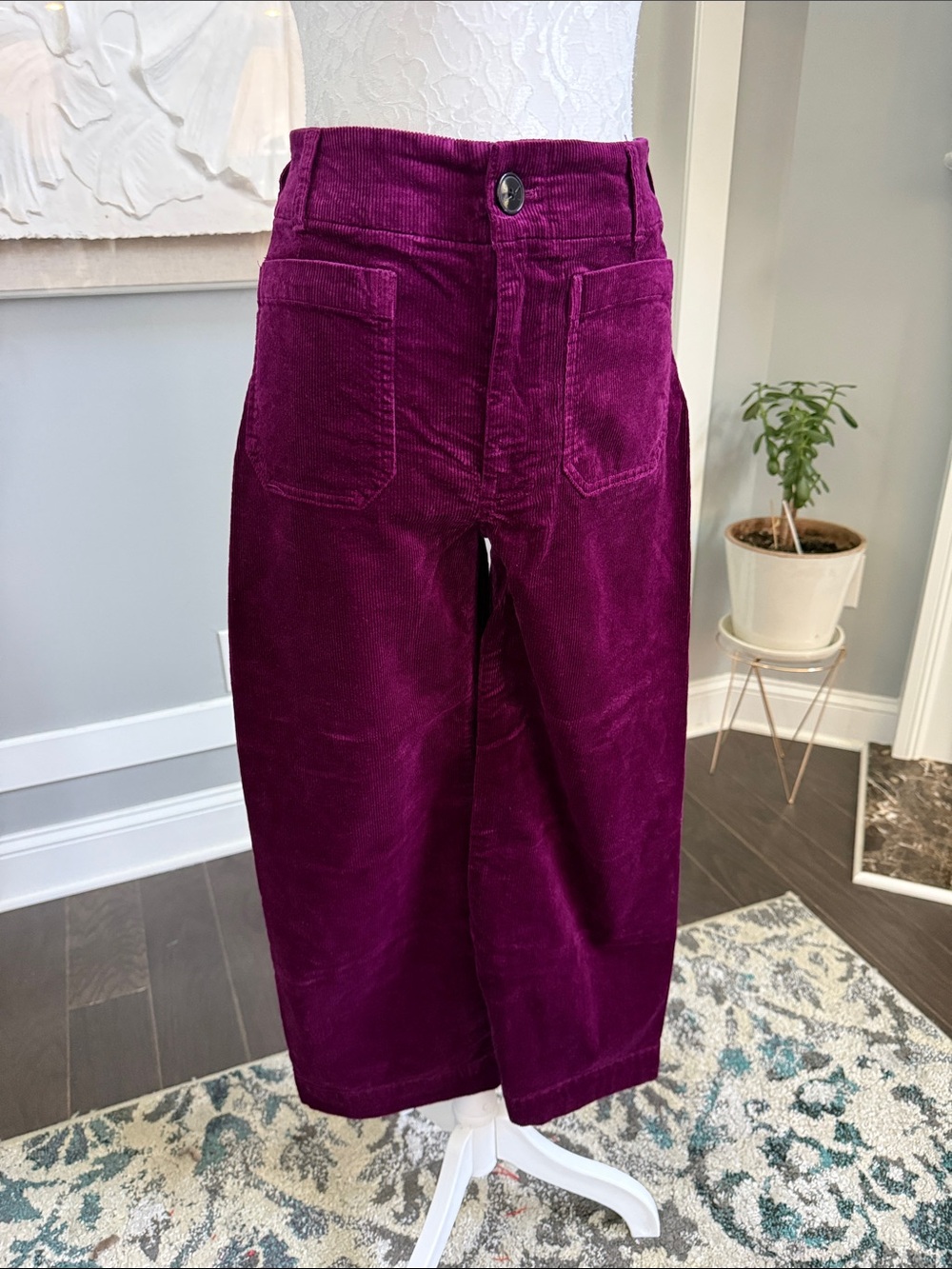 Maeve by Anthropologie The Colette Corduroy Wide Leg Pants Magenta Pink 27